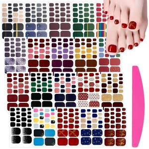 lot 6093 image: SILPECWEE 20 Sheets Adhesive Toe Nail Polish Stickers Decals Solid Color Full Wraps Nail Strips Manicure Accessories for Women 1Pc Nail File