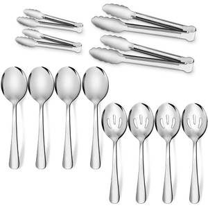 lot 6115 image: A12PCS Stainless Steel Serving Utensils Sets - Large Serving Spoons,Slotted Spoons,Serving Tongs,Appetizer Tongs,Utensills Sets for Buffet Catering Banquet Party (Silver)