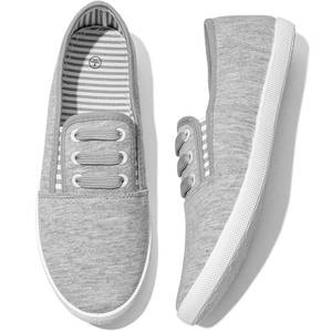 lot 6118 image: Womens Canvas Slip-on Sneakers - Casual Walking & Tennis Shoes - Flat, Non-slip Work Shoes (Grey, US6)