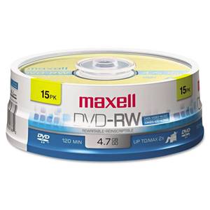 lot 6134 image: Maxell Dvd-Rw Rewritable Disc, 4.7 Gb, 2x, Spindle, Gold, 15pack