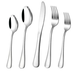 lot 6139 image: A40-Piece Silverware Set, CXJY Stainless Steel Flatware Cutlery Set Service for 8, Utensils Include Knife Fork Spoon, Mirror Polished, Dishwasher Safe