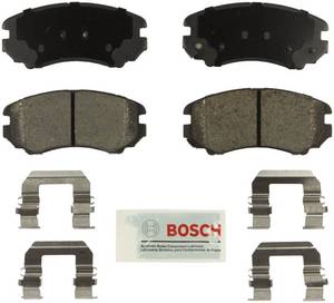 lot 6140 image: BOSCH BE924H Blue Ceramic Disc Brake Pad Set With Hardware - Compatible With Select Hyundai Azera, Elantra, Sonata, Tiburon, Tucson Kia Amanti, Magentis, Optima, Soul, Sportage FRONT