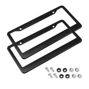 lot 6146 image: Car License Plate Frame, 2 PCS Matte Stainless Steel License Plate Cover, Durable Rustproof Universal for Cars, SUVs, Vans with Anti-Theft Screw Set, Car Accessories for Men Women (Black)