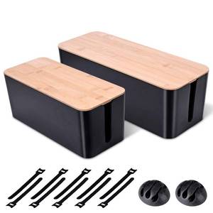 lot 1402 image: 2 Pack Large Cable Management Box  Wooden Style Cord Organizer Box and Cover for TV Wires, Computer, Router, USB Hub and Under Desk Power Strip  Safe ABS Material and Baby-Pets Proof Lock (Black)