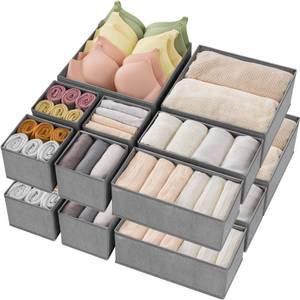 lot 1405 image: Criusia Drawer Organizer Clothes,16 Pack Underwear Drawer Organizers, Foldable Closet Organizers and Storage Dresser Drawer Dividers Clothing Organizer for Clothes, Socks, Scarves, Bra, Ties (Grey)