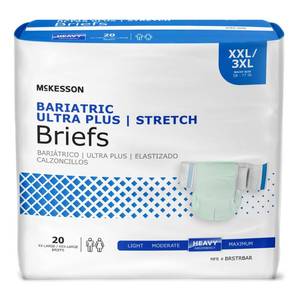 lot 1415 image: McKesson Ultra Plus Stretch Briefs, 20 Count, XXL3XL, 58-77 in. Incontinence Adult Diapers, Heavy Absorbency, Unisex, Disposable, Elastic Leg Gathers and Contoured Fit for Men and Women