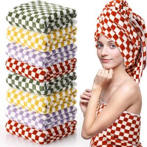 lot 1419 image: Windkream 8 Pcs Checkered Large Bath Towels Bulk 27.56 x 55.12 Inch Soft Colorful Bath Towels Checkered Towels for Bathroom Spa Shower Gifting Hotel Gym Beach Pool