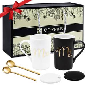 lot 1420 image: FunYat Mr and Mrs Coffee Mugs-Couple Gift for Bridal Shower Engagement Wedding and Married Couples,husband Wife,him Her,men Women,newlyweds 14 Oz Ceramic Mugs