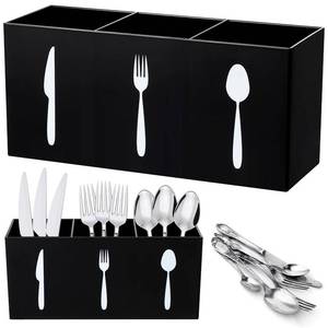 lot 1427 image: Suzile Acrylic Cutlery Storage Organizer Bin Silverware Caddy Countertop Knife Spoon and Fork Holder Kitchen 3 Section Tableware Storage Box for Cabinet Indoor Home Flatware Dining Room(Black,L)