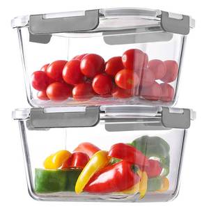 lot 1440 image: HOMBERKING 4 Pieces 63oz8cup Large Glass Food Storage Containers with Lids, Meal Prep Containers, Airtight Bento Boxes with Leak Proof Locking (2 Containers 2 Lids), Microwave,Oven,Fridge Safe-Grey