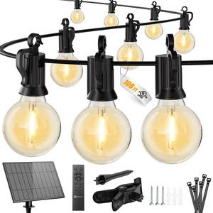 lot 1443 image: Brightown 108FT Solar String Lights Outdoor with Remote and 52 LED Shatterproof Bulbs, Dimmable & Timable, 3 Light Modes, Solar Patio String Lights Outdoor for Cafe, Garden, Deck, Outside Wedding