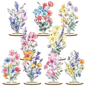 lot 2007 image: Amyhill 9 Pcs Wildflower Party Decorations Set Wildflower Birthday Baby Shower Party Decorations Wooden Floral Sign Stand Decor for Theme Event Holiday Wedding Supplies