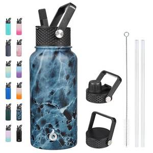 lot 2016 image: BJPKPK Insulated Water Bottles with Straw Lid, 27oz Stainless Steel Water Bottle with 3 Lids, Leak Proof BPA Free Metal Thermos, Mugs, Tumblers, Keep Cold Hot -Ocean