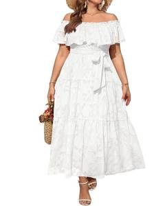 lot 2042 image: White Plus Size Summer Dresses Casual Off The Shoulder Maxi Boho Easter Graduation Bridal Shower Long Lace Sundress 2024 No Size