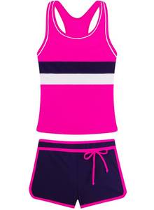 lot 2043 image: Belovance Girls Swimsuit Two Piece Tankini Bathing Suits Size 12-14 Racerback Swimwear with Shorts Kids Teen Swimming Suit Rose Red Pool Beach Athletic Swim Suit Quick Dry (Hotpink, 13-14 Years)