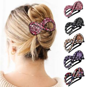 lot 2056 image: 5PCS Rhinestone French Hair Clips for Women Thick Hair No Slip Curved Claw Clips Strong Hold Flat Hair Clip (Curved(Medium,3.54))