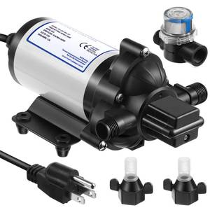 lot 2059 image: Water Pressure Diaphragm Pump Industrial 115V 4 GPM 45 PSI, Self Priming Water Booster Pump with Power Plug, Fittings Strainer Filter for Kitchen Bathroom RV Marine Caravan, Food Truck, Hose(Black)