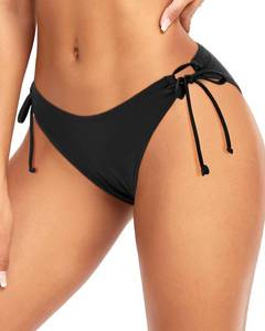 lot 2061 image: Zmart Women String Tie Side Bikini Bottoms Moderate Coverage Swimsuit Bottom Low Waist Low Rise Bathing Suit BK L Black