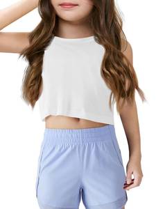 lot 2069 image: Haloumoning Girls Athletic Tank Tops Kids Sleeveless Crop Tops Mesh Back Workout Cute Sports Shirts 5-14 Years White