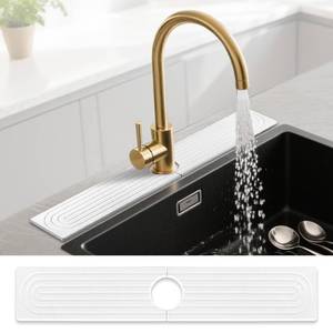 lot 2072 image: Stone Faucet Mat for Kitchen Sink, Absorbent Faucet Mat Quick Dry Stone Mat Kitchen Sink Protectors, Diatomaceous Earth Faucet Splash Guard Stone Sink Tray Pad for Bathroom Counter RV, White 24x4