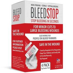 lot 2080 image: BleedStop First Aid Powder for Blood Clotting, Trauma Kit, Blood Thinner Patients, Camping Safety, and Survival Equipment for Moderate to Severe Bleeding Wounds or Nosebleeds - 4 (15g) Pouches