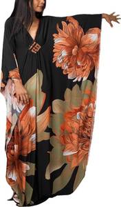 lot 2086 image: Kaftans Women Plus Size Caftan Dresses Beach Cover up Turkish Caftan Silk Wrinkle Ethnic Print Kaftans Green Floral Print Oversized Caftans Lounge Wear Summer Casual Dress(8693-34)