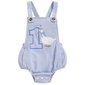 lot 2089 image: Baby Boy Girls 1st Birthday Romper First Solid Color Jumpsuit One Year Birthday Clothes(Blue #4, 12-18M)