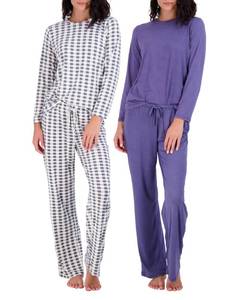 lot 2096 image: Real Essentials 2 Pack Womens Pajama Set - Choose from Short Sleeve with Pocket or Long Sleeve without Pocket