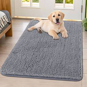 lot 2100 image: Smiry Dog Door Mat for Muddy Paws 40x32, Absorbs Moisture and Dirt Doormat, Non-Slip Washable Quick Dry Chenille Front Door Mat Indoor Entrance, Entryway Carpet for Inside Floor, Grey