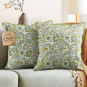 lot 2104 image: CPC 100% Cotton Throw Pillow Covers 24x24 Inch, Set of 2 Green Block Print Pattern Couch Pillow, Cute Boho Decorative Pillows for Living Room, Bedroom with Hidden Zipper- Agate Green