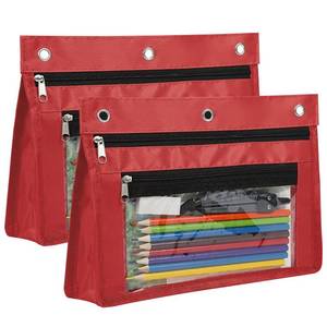 lot 2106 image: YoeeJob 2 Pack 1 Inch Expandable Zipper Pencil Pouches with Clear Window for 3 Ring Binder, Suitable for School &amp Office (Red)