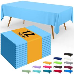 lot 2107 image: Smiry Disposable Table Cloth - 12 Pack, 54 x 108 Inch Waterproof Rectangle Tablecloths for Parties, Decorative Plastic Table Cover, Leakproof & Sturdy, Light Blue