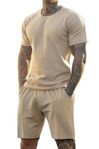 lot 2118 image: GINGTTO Mens Vacation Outfits 2 Piece Casual Short Sets for Men Beach Cruise Outfit Khaki Brown Large