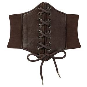 lot 2134 image: Zando Lace up Coffee Pirate Corset Belt for Women - Elastic Fashion Vintage Waist underbust Corset, Renaissance Medieval Accessories for Daily Halloween Cosplay Costume ( Fit Waist 29-33)
