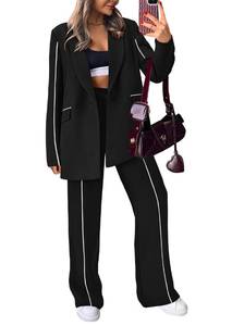 lot 2135 image: PRETTYGARDEN Womens Fall Spring 2 Piece Blazer Outfits Business Casual Oversized Jacket Wide Leg Work Pants Dressy Suit Set (Black,Large)