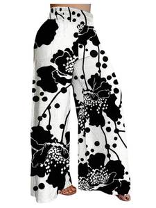 lot 2143 image: Floerns Womens Plus Size Floral Print Palazzo Pants Wide Leg High Waist Casual Trousers Black and White X-Large Plus