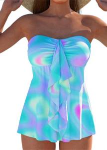lot 2147 image: ROSEWE Two Piece Tankini Bathing Suits for Women, Removable Halter Flyaway Swimsuits, Bandeau Top with Briefs Blue L