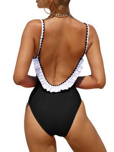 lot 2150 image: Verdusa Womens One Piece Swimsuit Cut Out Ruffled Open Back Spaghetti Strap Swimwear Black Medium