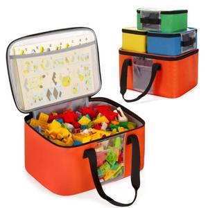 lot 2155 image: Rexmica Large Toy Storage Organizer with 3 Small Zipper Bags, Travel Organizer Case for Building Blocks, Car Toy, Dolls, Crafts, Magnetic Toys, Board Game Storage Case