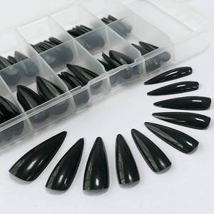 lot 2167 image: Lifextol Glossy Fake Nail 100pc Full Cover Acrylic Black Long Stiletto Press on Nails art Tips False Nail for Beginner Women and Girls Manicure(Black)