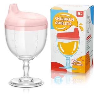 lot 2170 image: Irenare 1 Pcs Baby Wine Sippy Cup Plastic Goblet Cup No Spill Wine Glass Baby Sippy Goblet Glass Beverage Mug Milk Bottle with Lid for Kids (Pink)
