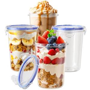 lot 2177 image: 4 Pack Overnight Oats Containers with Lids, Oatmeal Container, 16oz Leak Proof Oats Jars, BPA Free, Reusable, Portable Plastic Food Storage Container for Oatmeal, Yogurt, Soup, Cereal, Milk and More