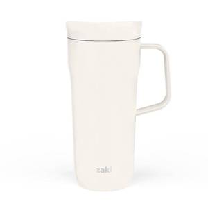 lot 2180 image: Zak Designs Harmony Tumbler for Travel or At Home, 20oz Recycled Stainless Steel is Splash-Proof and Vacuum Insulated with Slide Lid and Handle (Cream White)