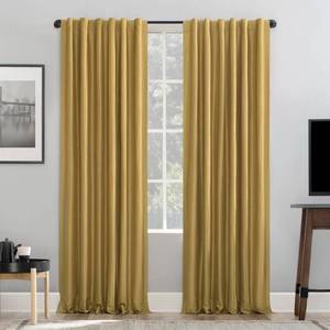 lot 2357 image: Sun Zero Greyson Faux Dupioni Silk Thermal Extreme Total Blackout Back Tab Curtain Panel, 50 x 95, Gold