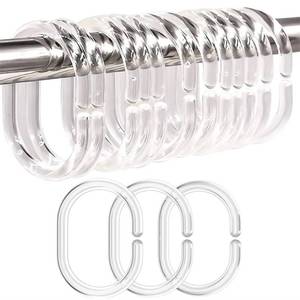 lot 2385 image: Resze 24 PCS Shower Curtain Rings, Plastic Clear Shower Curtain Hooks, C-Shaped Rings Hook Hanger Bathroom Shower Window Rod