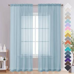 lot 2389 image: OVZME Sky Blue Sheer Curtains 84 Inches Long 2 Panels - Soft Light Filtering Window Sheer Panels for Living RoomBedroom, Top Dual Rod Pocket, 1 Pair, Each 42Wx84L Inches