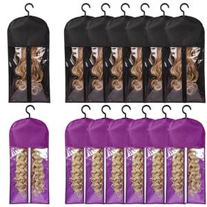 lot 2391 image: AIHOPESTO 12PCS Wig Bags With Hanger - Hair Extension Holder for Multiple Wigs - Organizer (6PCS Black & 6PCS Purple)