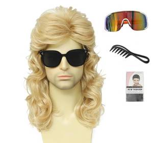 lot 12357 image: Kavsni Mullet Wig for Men 80s Crazy Wigs Halloween Costume Fashion Fancy Party Accessories (Light Blonde)