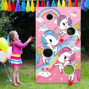 lot 12366 image: Blulu Unicorn Bean Bag Toss Game for Kids Outdoor Toys Unicorn Toss Game Banner with 3 Nylon Bean Bags Birthday Party Game Backyard Yard Activities for Toddler Birthday Gift for Girls