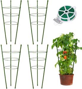 lot 12381 image: Plant Support Tomato Cages for Garden,4 Pack 18 inch Tomato Stakes Plant Stakes for Climbing Plants Adjustable Plant Trellis for Peony Support(4 Pack with 20M Garden Twist Tie)